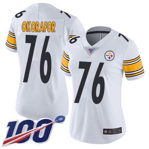 Women Pittsburgh Steelers Football 76 Limited White Chukwuma Okorafor Road 100th Season Vapor Untouchable Nike NFL Jersey